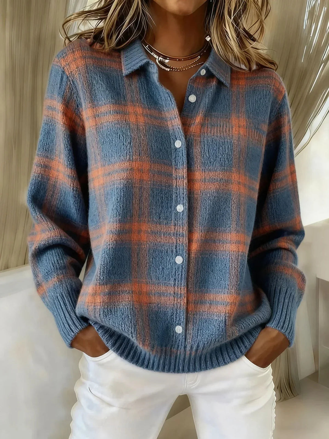 Manon | Veste-chemise en maille à carreaux
