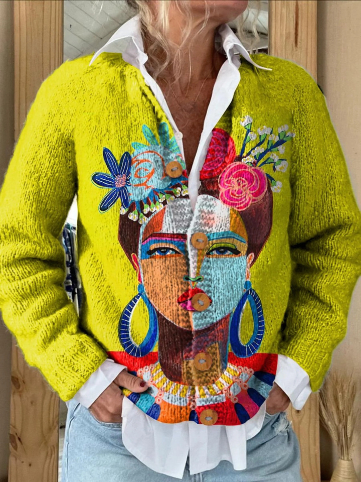 Cardigan Boutonné en Tricot Malet Portrait Art