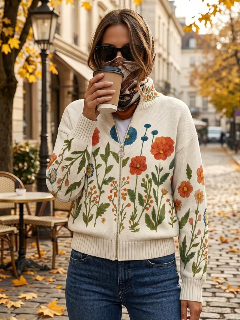 Charlotte - Cardigan zippé champ de fleurs sauvages