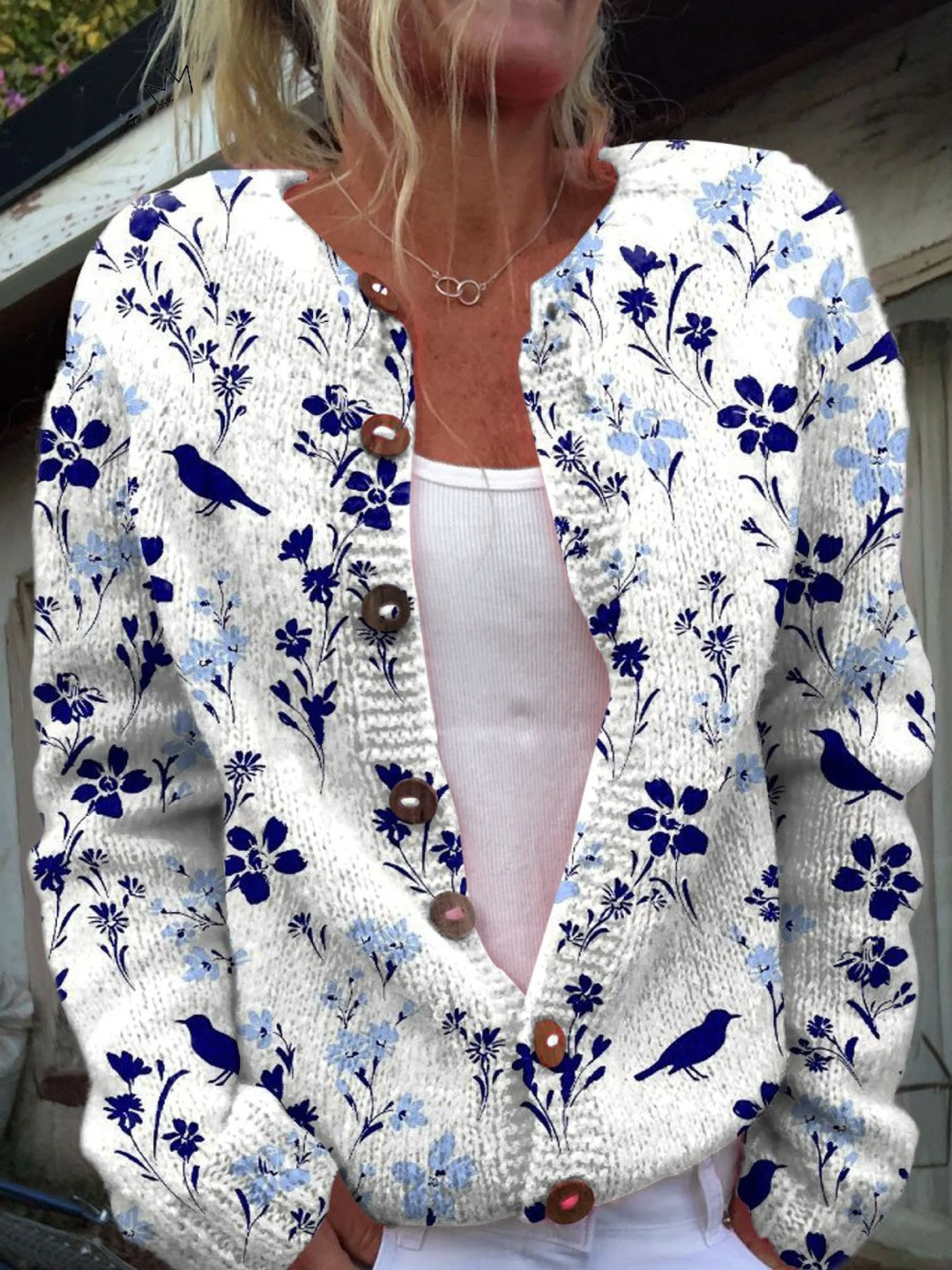 Cardigan Vintage Blomster Kunst Imprimé