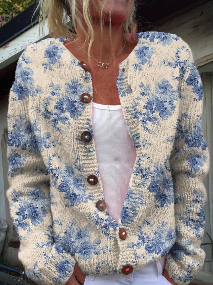 Cardigan à Boutons en Imprimé Floral
