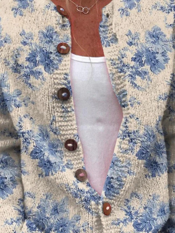 Cardigan à Boutons en Imprimé Floral