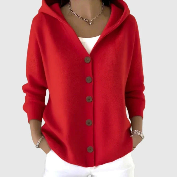 Séverine - Cardigan à capuche rouge uni
