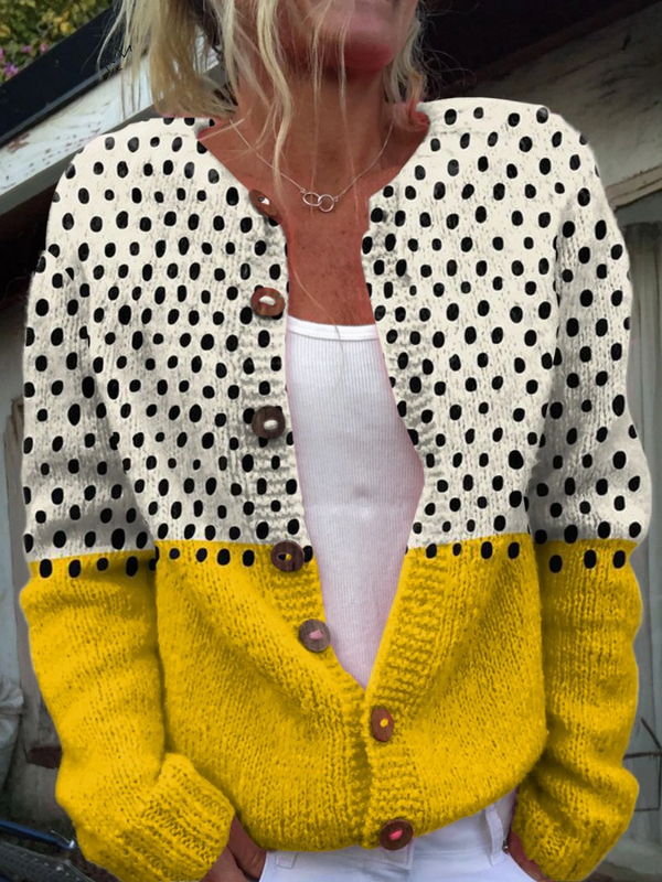 Cardigan Boutonné à Imprimé Pois Gul
