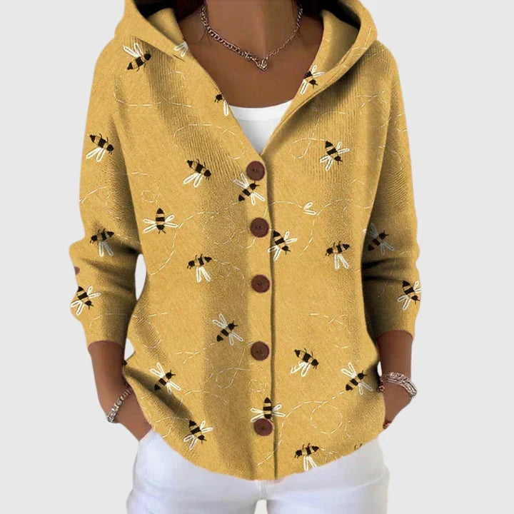 Perrine - Cardigan à capuche moutarde à abeilles