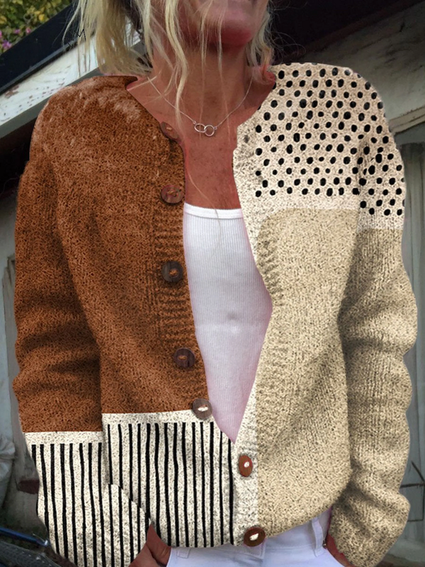 Cardigan Boutonné Minimaliste Abstrait à Pois