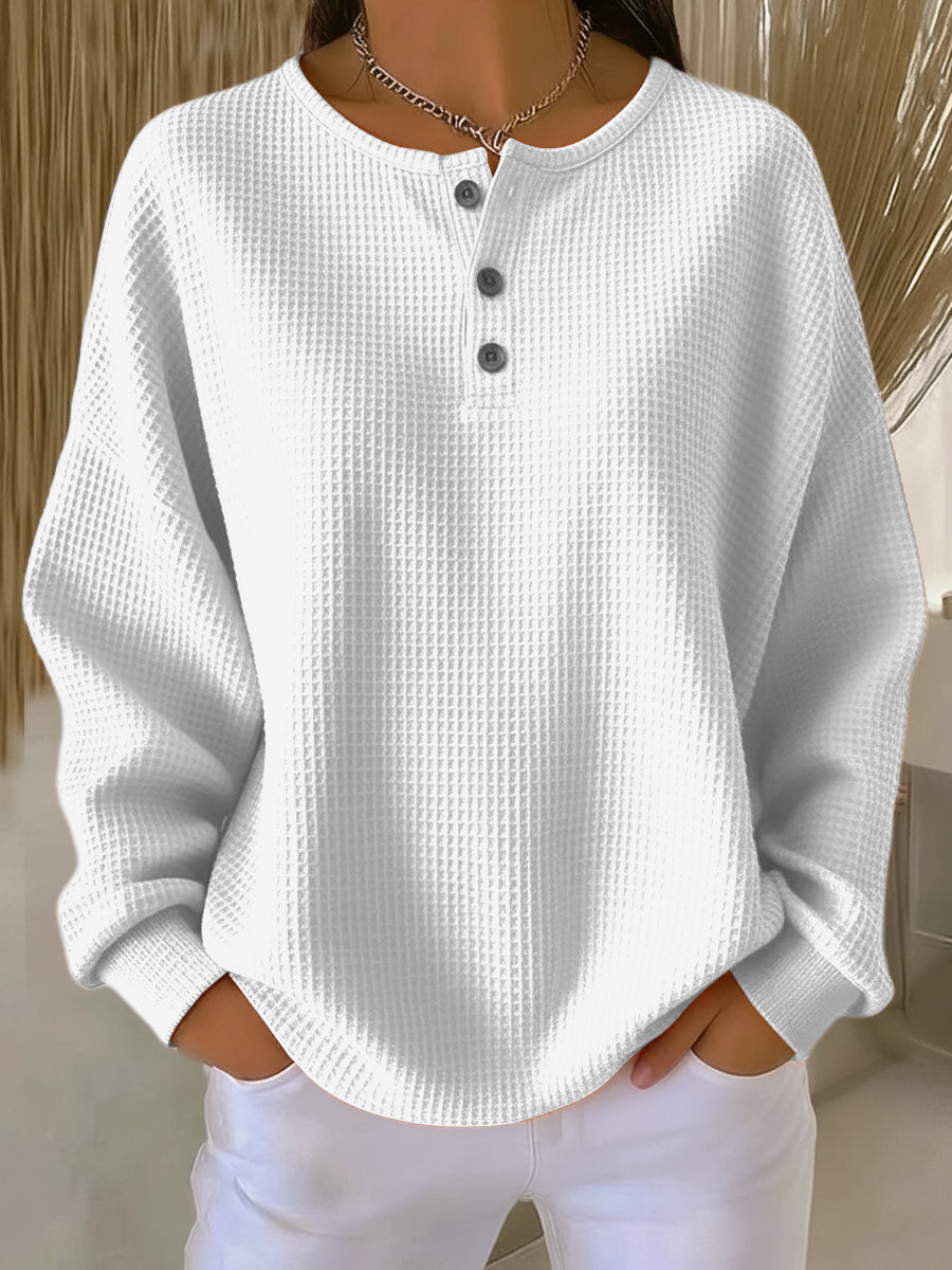 Pauline | Pull Henley en maille gaufrée