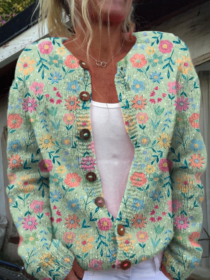 Cardigan à Boutons Imprimé Fleurs