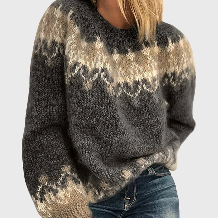 Le Nikola | Pull brun confortable avec motif norvégien