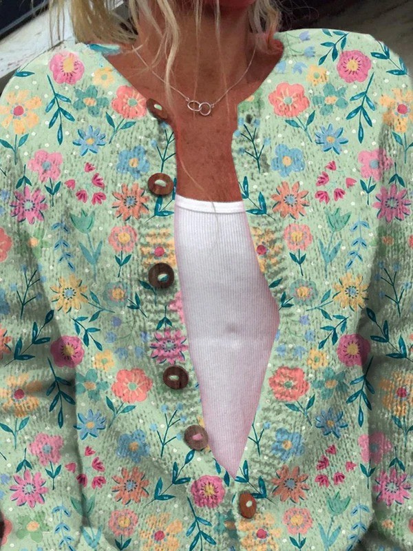 Cardigan à Boutons Imprimé Fleurs