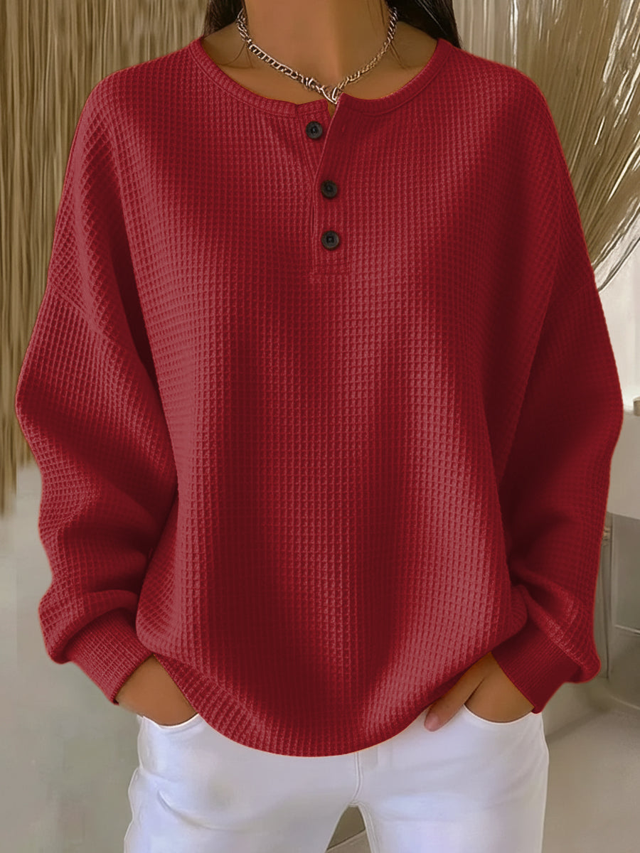 Pauline | Pull Henley en maille gaufrée