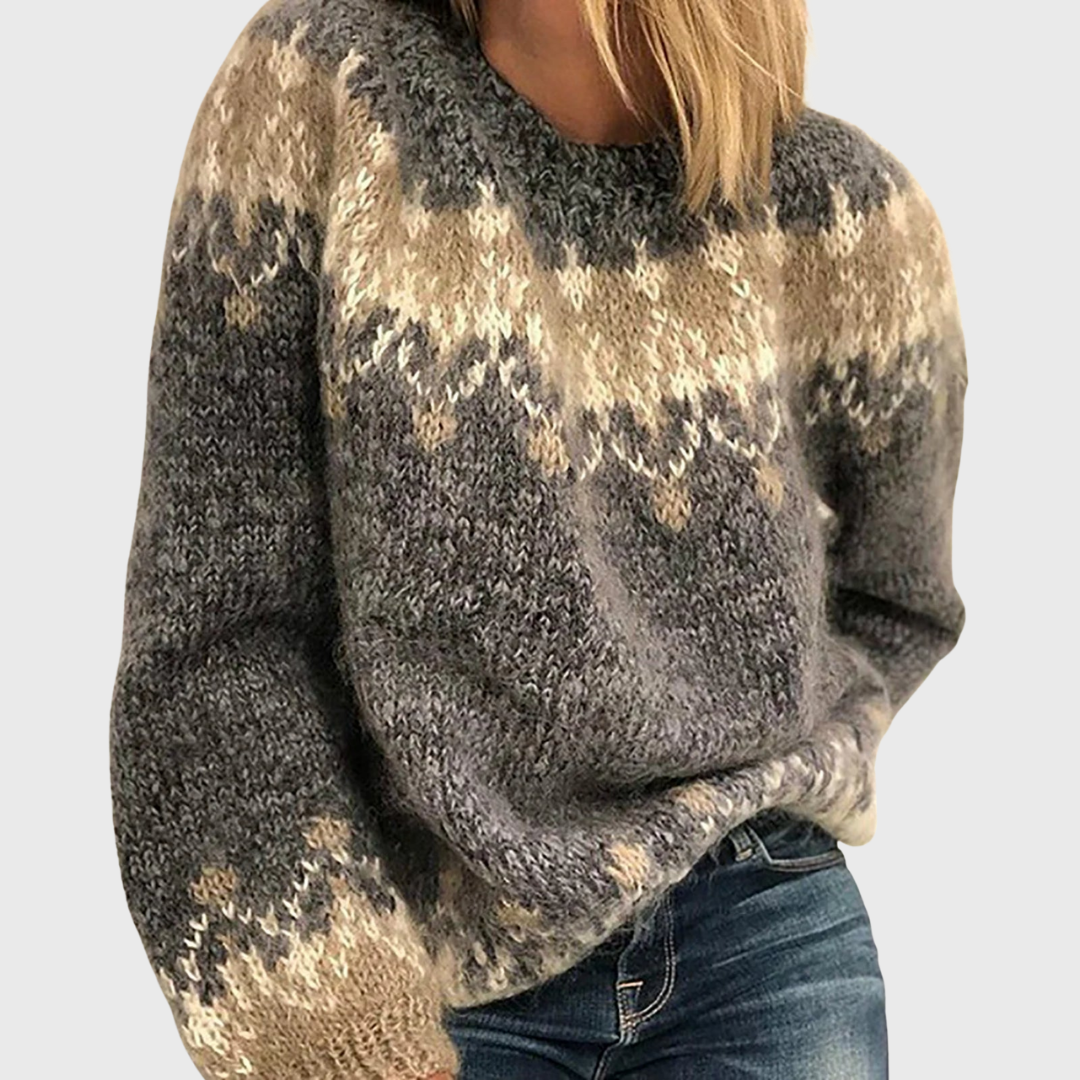 Le Nikola | Pull brun confortable avec motif norvégien