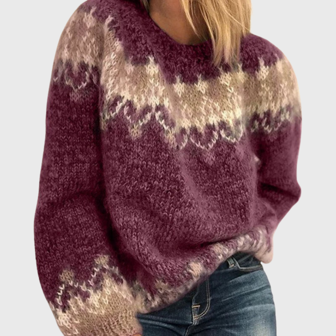 Le Nikola | Pull brun confortable avec motif norvégien