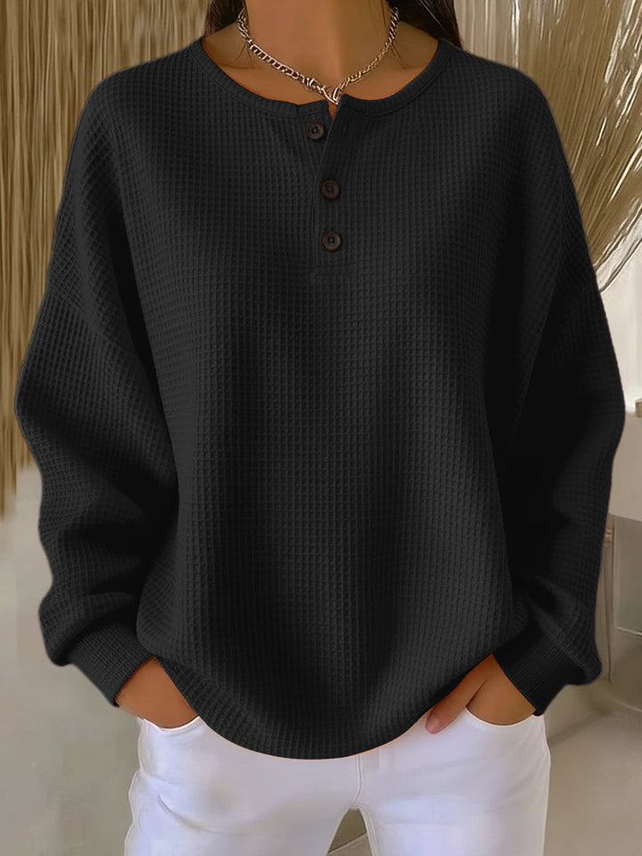 Pauline | Pull Henley en maille gaufrée