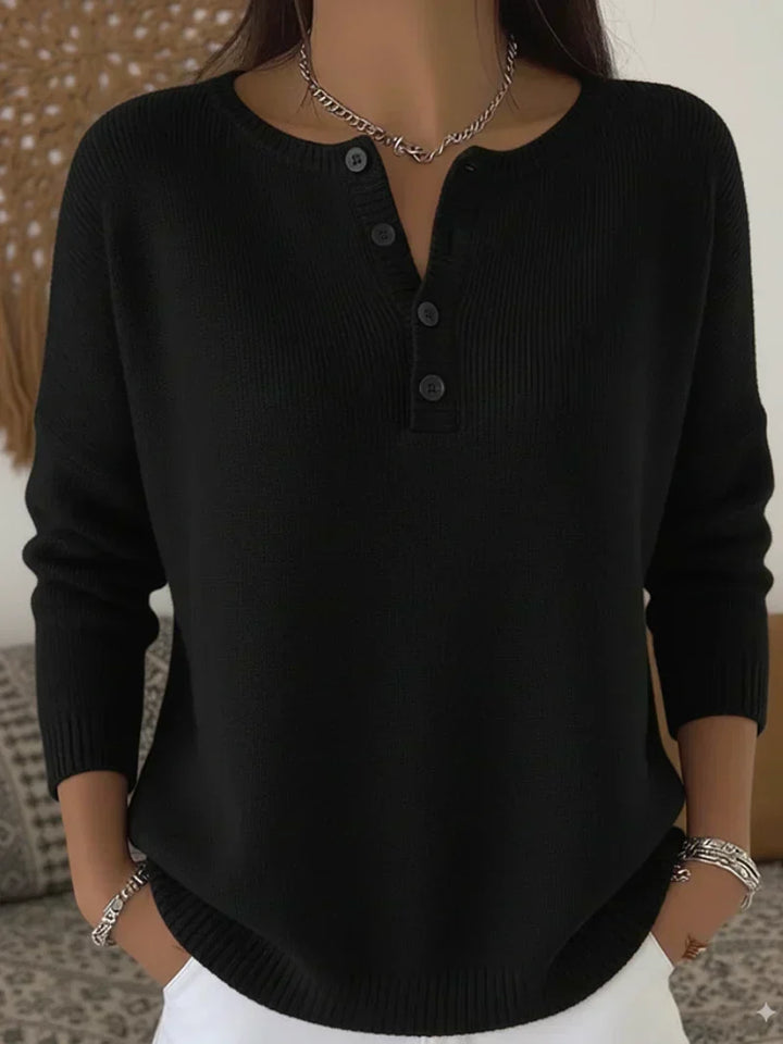 Émilie | Pull Henley boutonné en maille