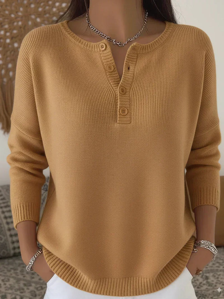 Émilie | Pull Henley boutonné en maille