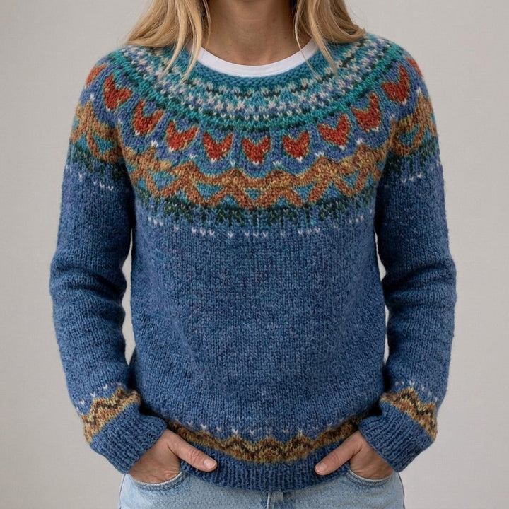 Das Selina | Pull bleu avec motif norvégien