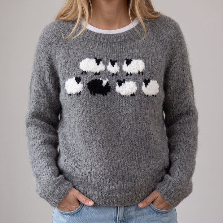 Das Bianca | Pull gris avec motif de mouton