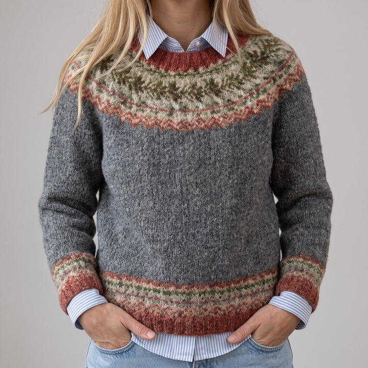 Das Marla | Pull vintage gris avec motif norvégien