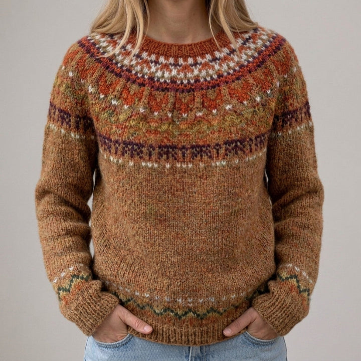 Das Petra | Pull brun avec motif norvégien