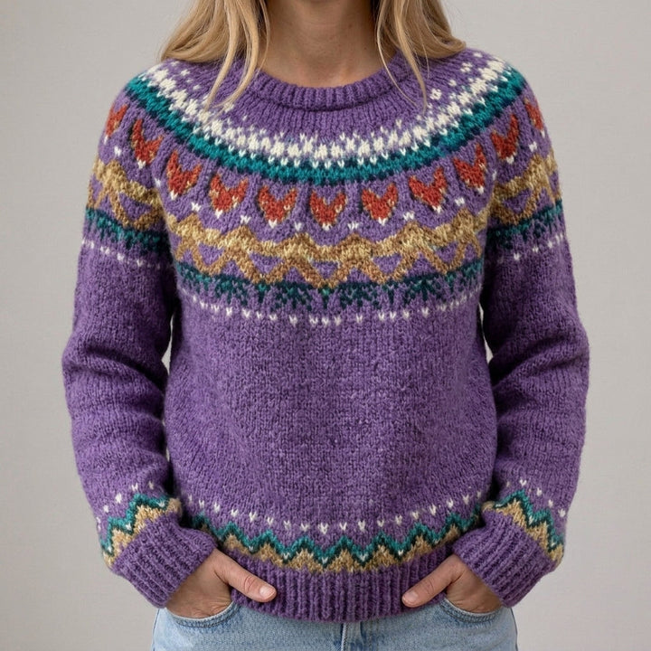 Das Silvia | Pull vintage lilas avec motif norvégien