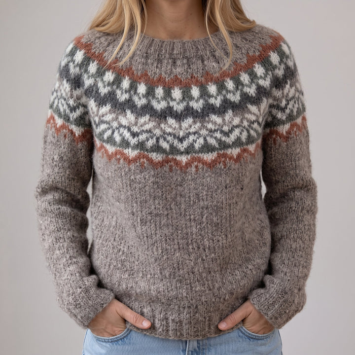 Tatjana | Pull rétro gris avec motif norvégien