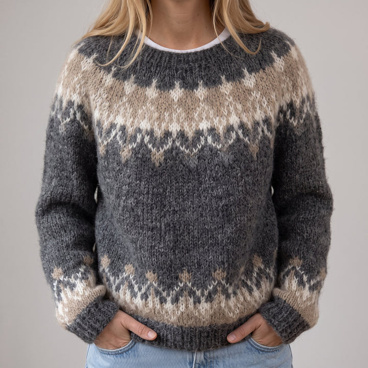 Le Nikola | Pull brun confortable avec motif norvégien