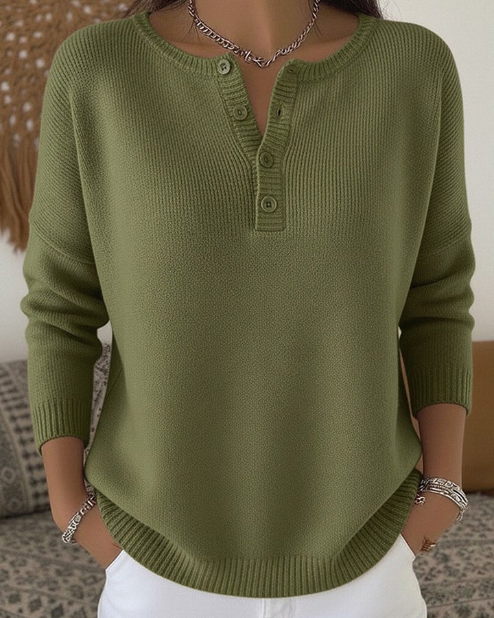 Émilie | Pull Henley boutonné en maille