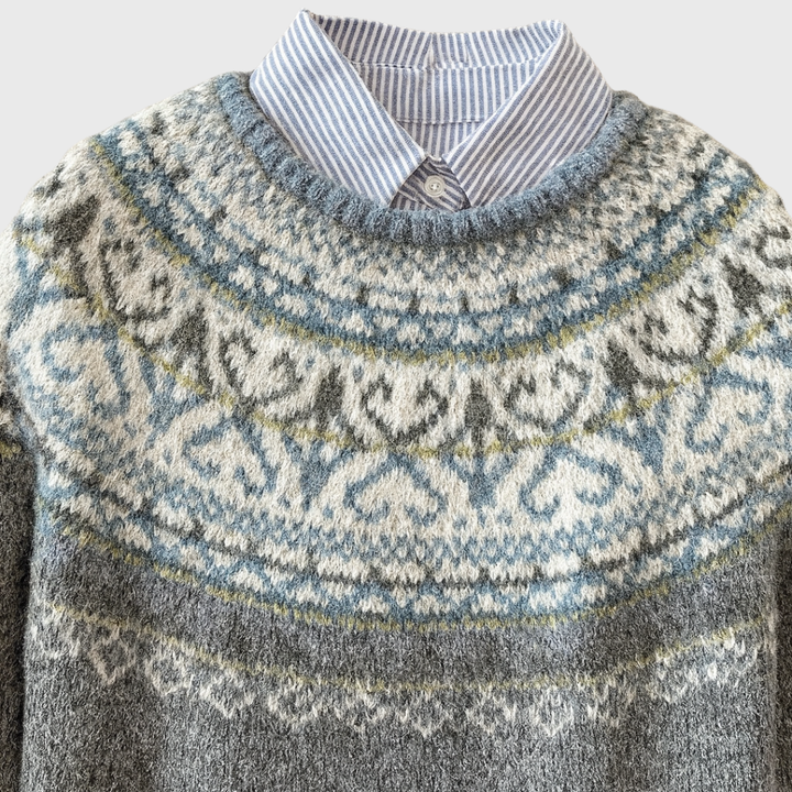 Das Lucia | Pull vintage gris clair avec motif norvégien