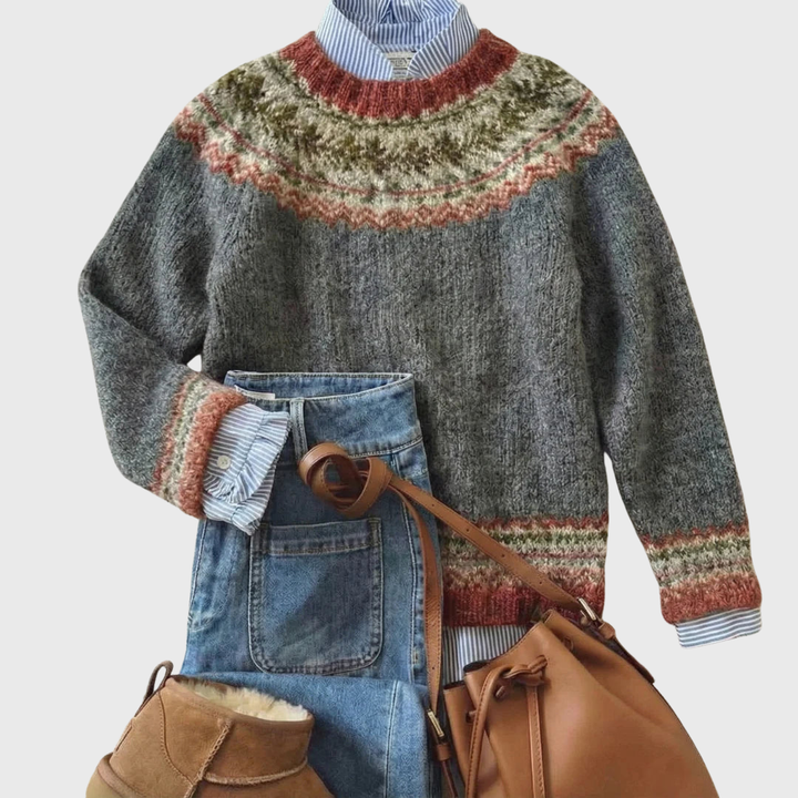 Das Marla | Pull vintage gris avec motif norvégien