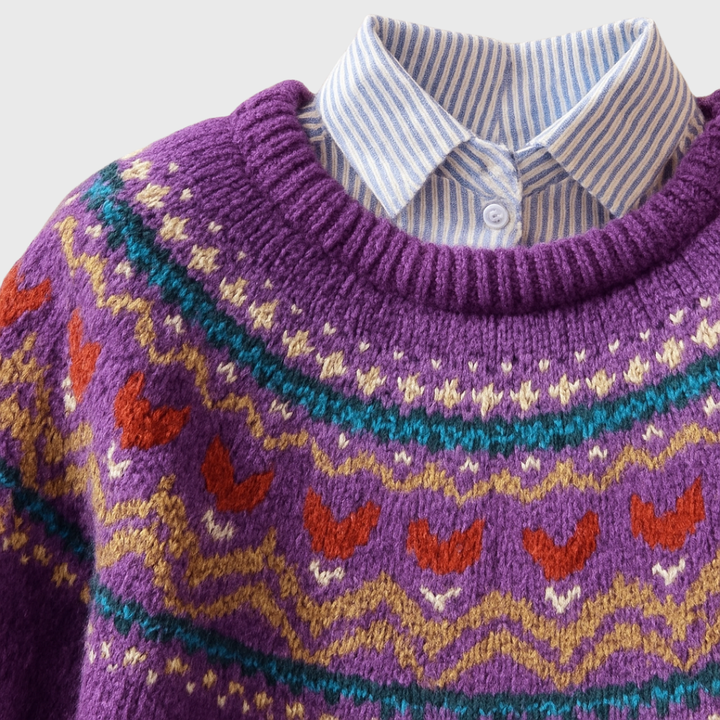 Das Silvia | Pull vintage lilas avec motif norvégien