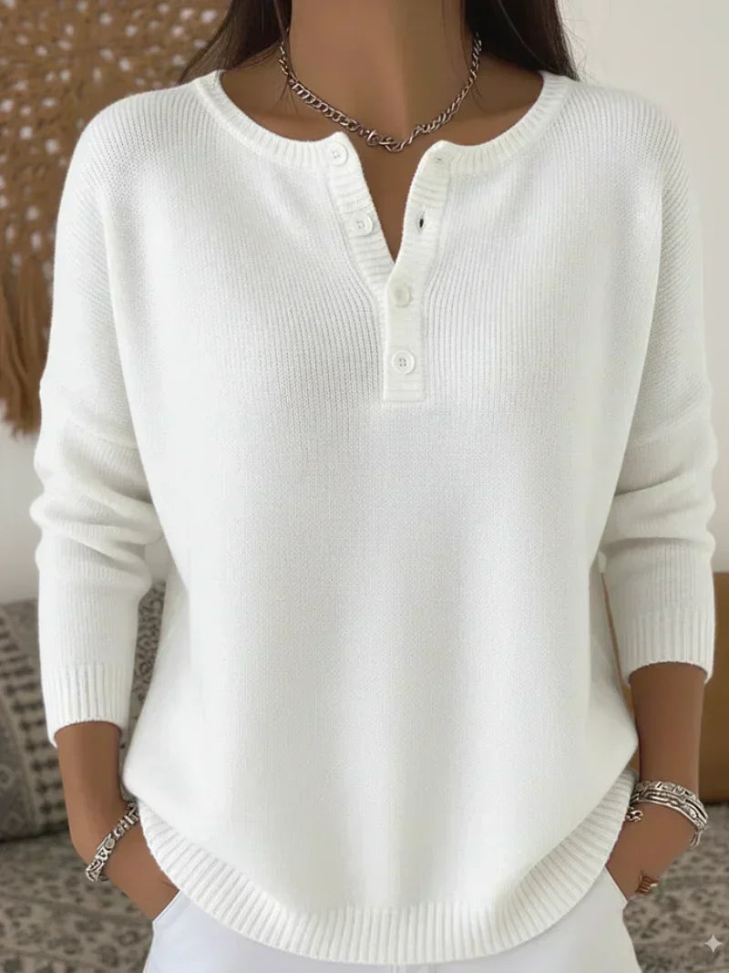 Émilie | Pull Henley boutonné en maille