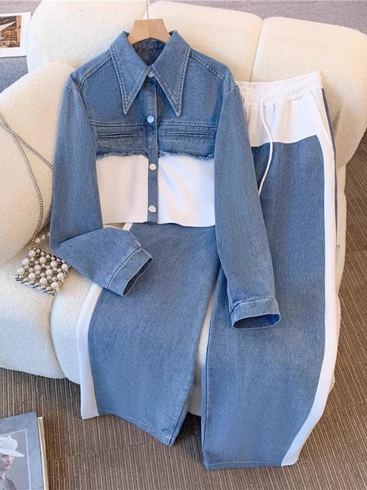 Natalie | Ensemble Veste Croppée à Blocs de Couleur & Pantalon à Jambes Larges