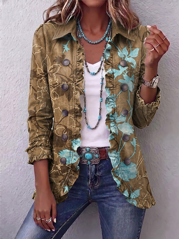Léa | Veste Vintage Florale à Volants en Dégradé Bohème