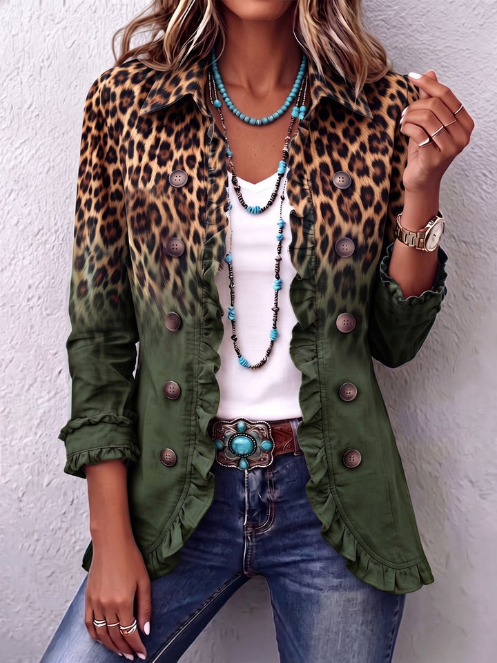 Émilie | Veste Blazer à Volants Léopard Ombre