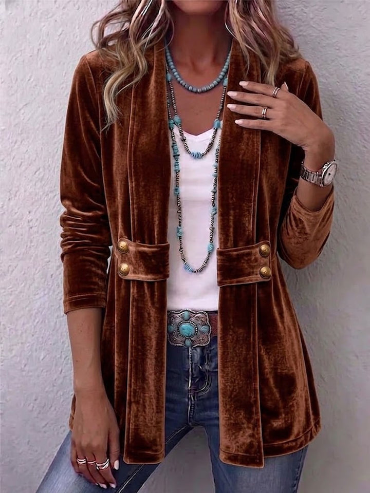 Avery | Veste à manches longues ouverte avec accent bouton vintage