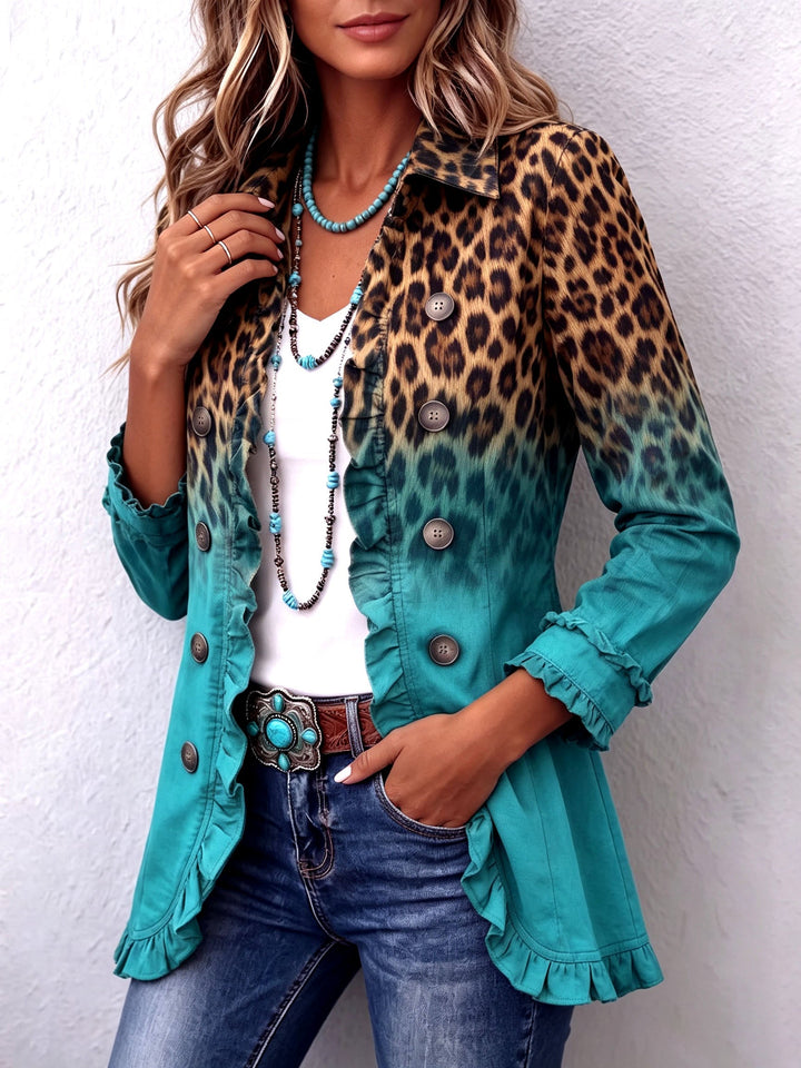 Émilie | Veste Blazer à Volants Léopard Ombre