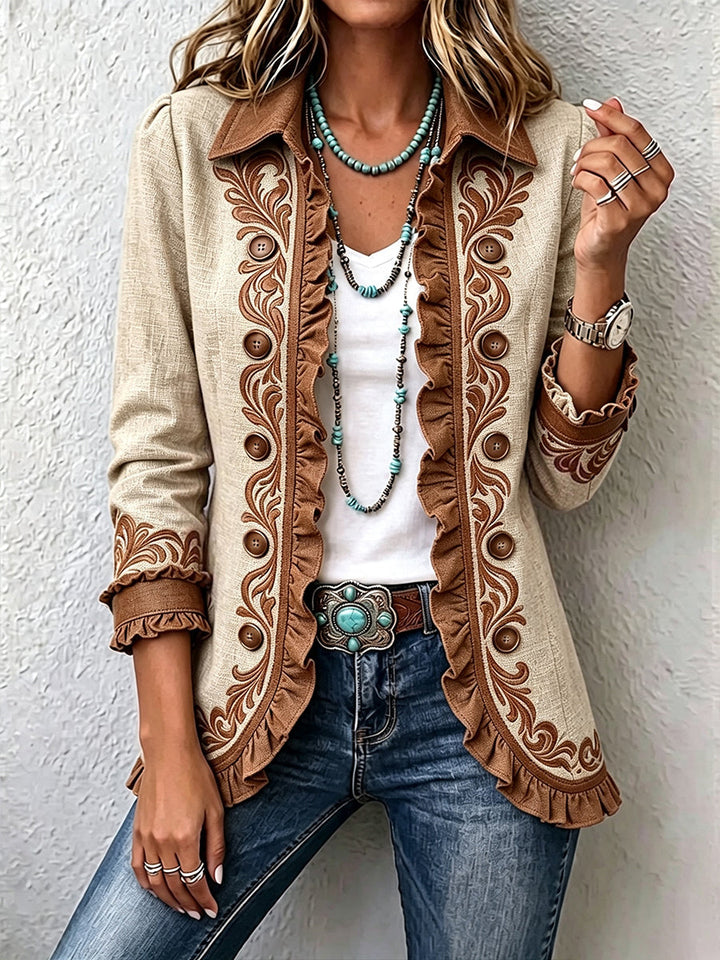 Scarlett | Veste Ruffle Florale Bohémienne Vintage