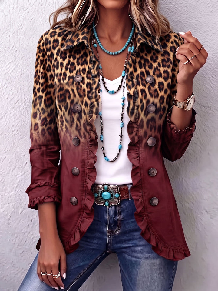 Émilie | Veste Blazer à Volants Léopard Ombre