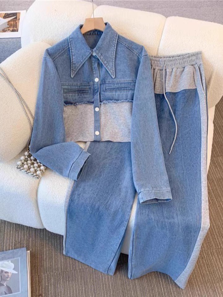 Natalie | Ensemble Veste Croppée à Blocs de Couleur & Pantalon à Jambes Larges