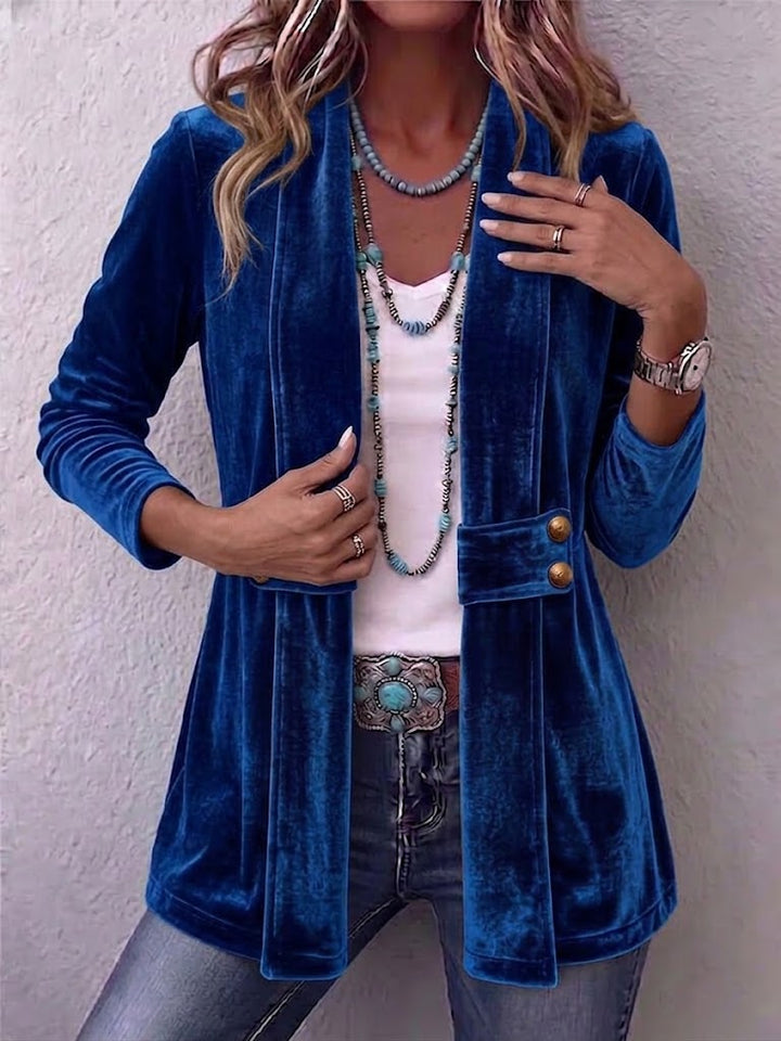 Avery | Veste à manches longues ouverte avec accent bouton vintage