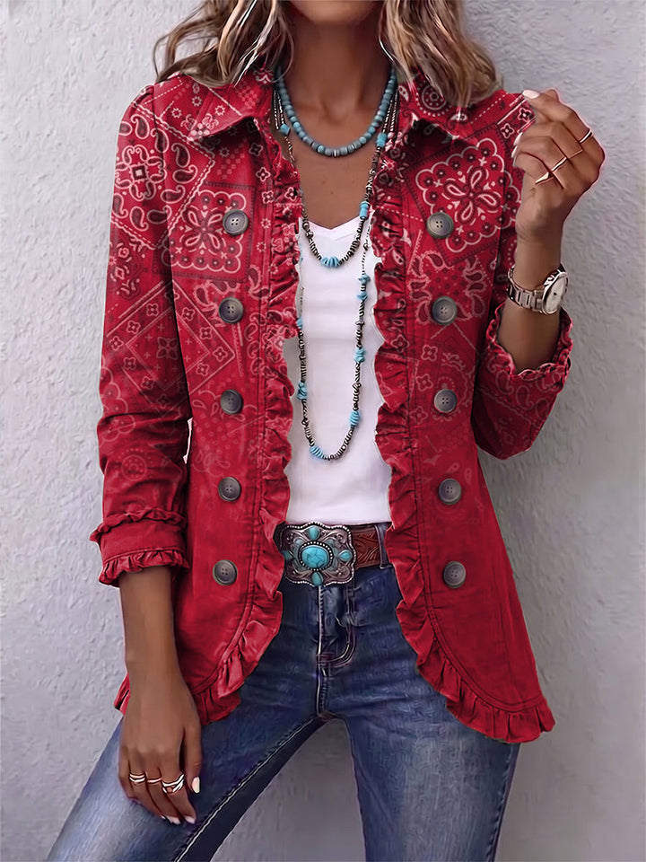 Sandrine | Veste Ruffle Imprimé Paisley Ombré Bohémien