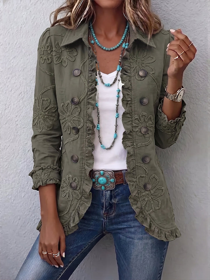 Perrine | Veste utilitaire à volants en broderie florale boho-chic