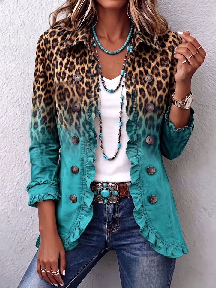 Émilie | Veste Blazer à Volants Léopard Ombre