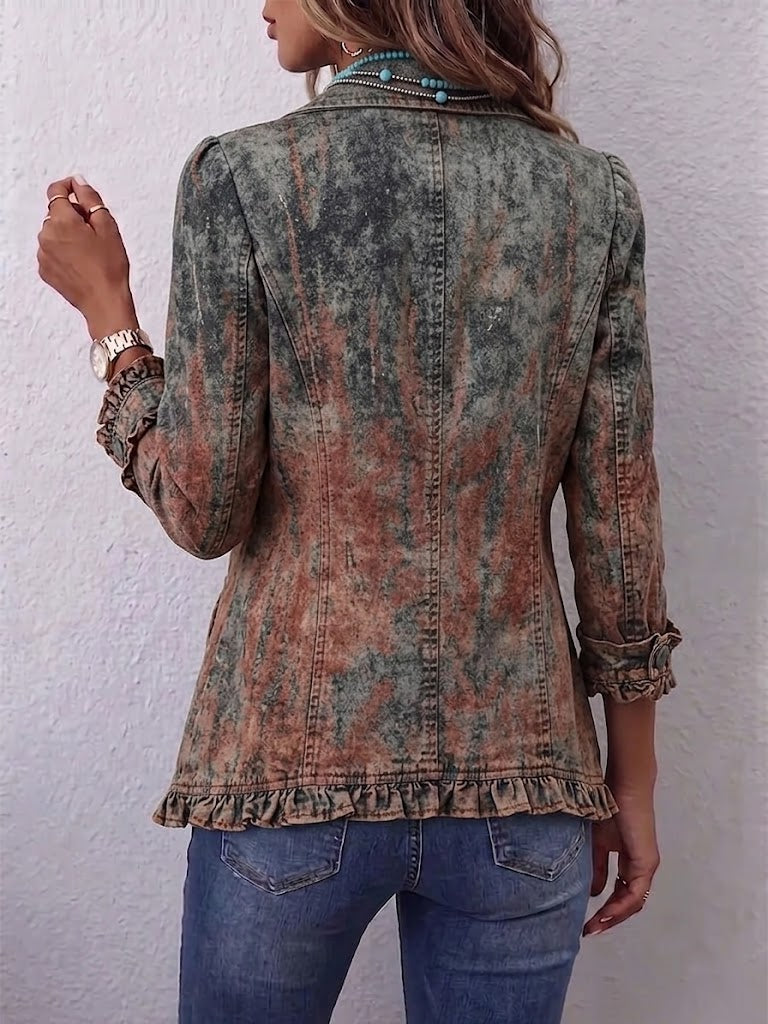 Virginie | Veste à volants en imprimé texturé dégradé vintage
