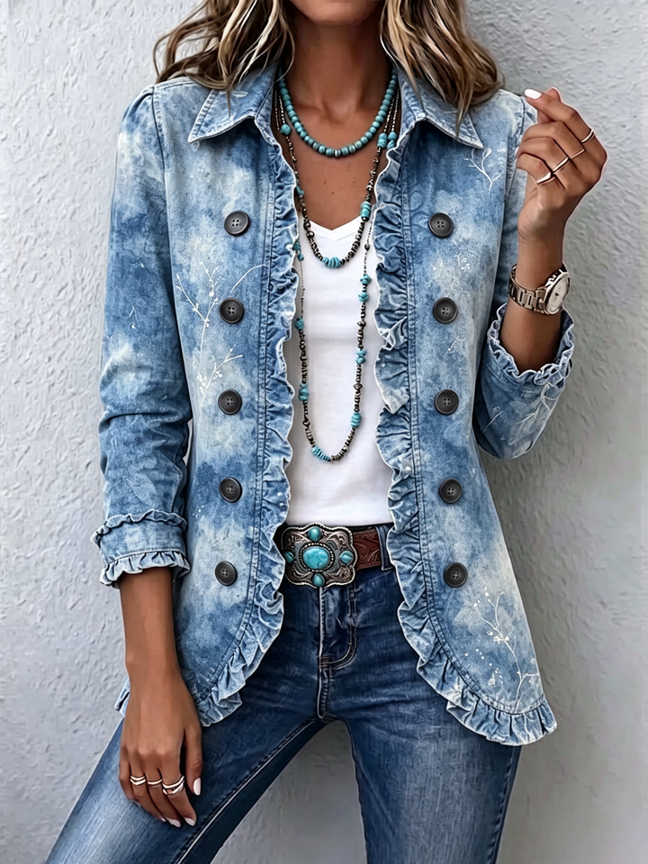 Sofia | Veste vintage à imprimé botanique dégradé style boho avec volants