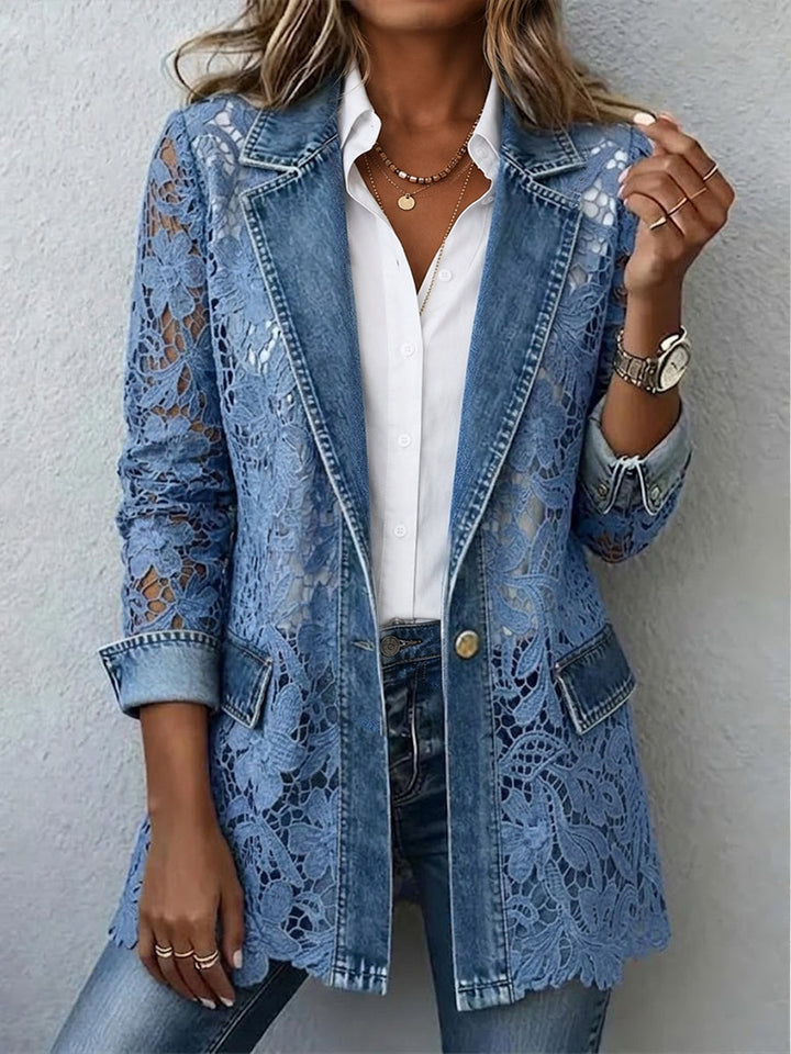 Isaline | Veste Blazer avec Panneaux en Dentelle Florale