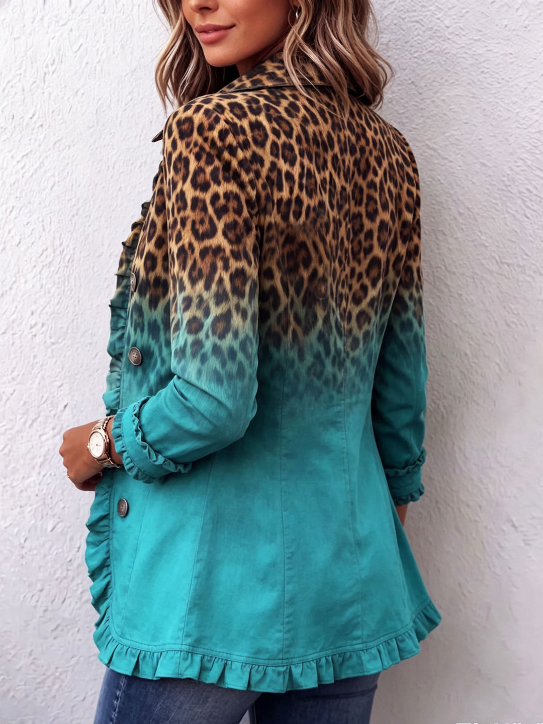 Émilie | Veste Blazer à Volants Léopard Ombre