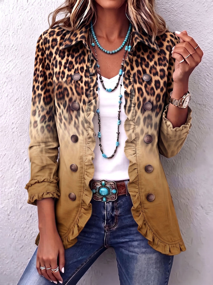 Émilie | Veste Blazer à Volants Léopard Ombre