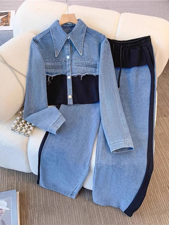 Natalie | Ensemble Veste Croppée à Blocs de Couleur & Pantalon à Jambes Larges